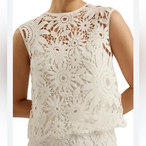 Ted Baker London Ivory KATRNN Crochet Sleeveless Lined Top Size Ted 4 US 10 NWT